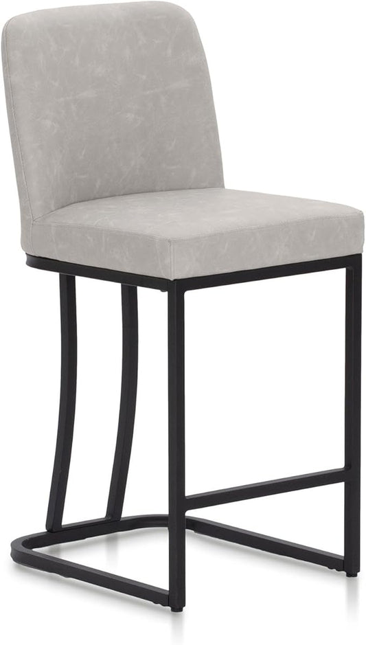 Sophia & William Bar Stools, Counter Height 24" Counter Stools for Kitchen Island, Modern PU Leather Bar Stools with Backrest,Light Grey,1PC
