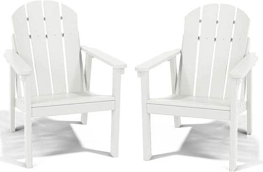 Adirondack Chair Set of 2, All Weather HDPE Fire Pit Chairs, Oversized Plastic Adirondack Chair for Outdoor, Balcony, Deck, Backyard, Patio, Garden, Poolside, Lawn White