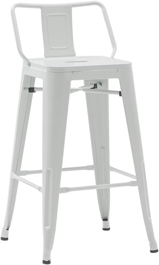 HAOBO Home Modern Industrial Metal Stool [Set of 4] for Indoor/Outdoor Dining Chair (26", Low Back White)