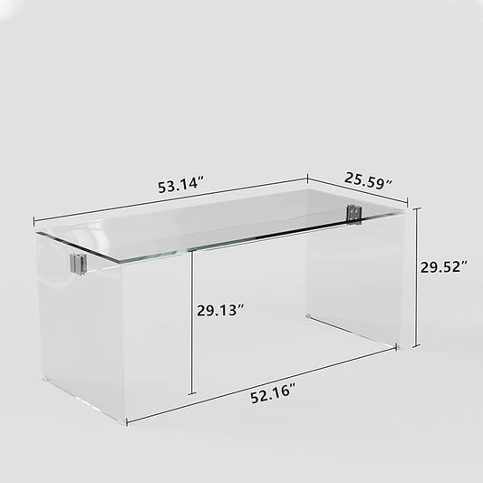 53.14" Modern Tempered Glass Executive Desk with Drawer, Black Wood Finish and Tempered Glass Legs – Minimalist Stylish Workstation Table for Home Office (Transparent Glass Desk)