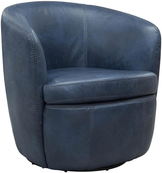 Pemberly Row Vintage Navy All Italian Leather Swivel Club Chair