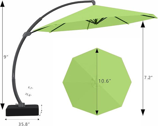 7 Piece Patio Dining Set with 11ft Patio Umbrella (Apple Green), 7 Black Outdoor HDPE Dining Set with 6 Chairs + 1 Large Table, for Market, Pool, Garden, Backyard, Deck