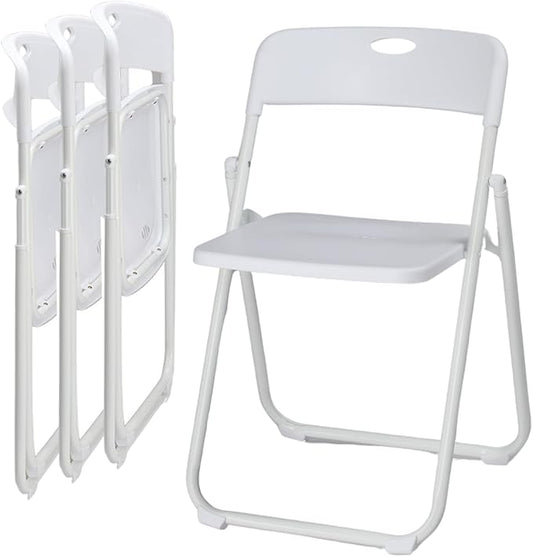 Karl home 4 Pcs Folding Chair, 300LBS Lightweight Foldable Plastic Chair, Reinforced Metal Frame Easy to Fold & Store for Indoor & Outdoor, Wedding, Party, Meeting Room, Patio and Garden, White