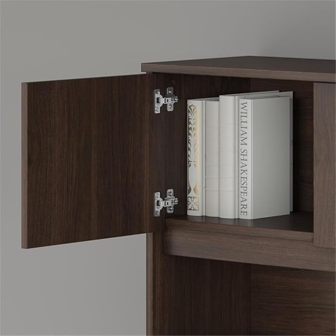 Pemberly Row Engineered Wood 72W x 30D Desk w/Hutch & Drawers in Black Walnut