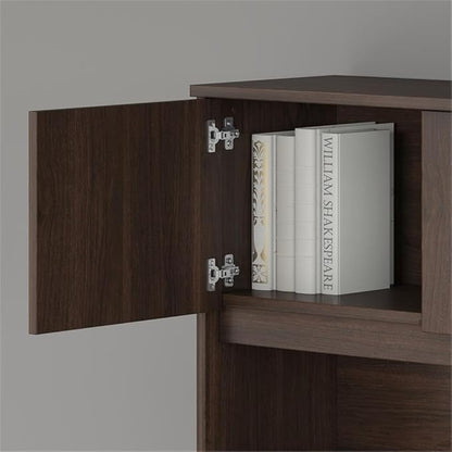 Pemberly Row Engineered Wood 72W x 30D Desk w/Hutch & Drawers in Black Walnut