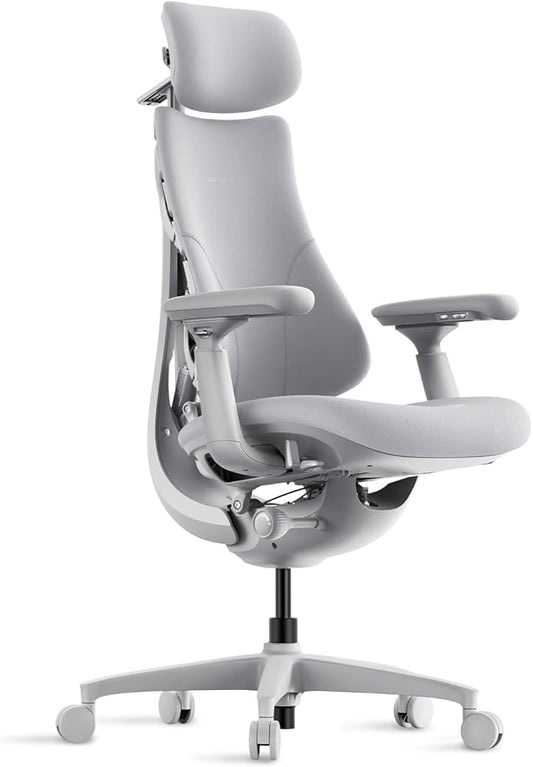LiberNovo Dynamic Ergonomic Office Chair - Comfy Adjustable Desk Chair with Adaptive Lumbar Support, 160° Recline & Built-in Spine Stretch for Back Comfort, Home Office Long Hours Use, Gray+48cm