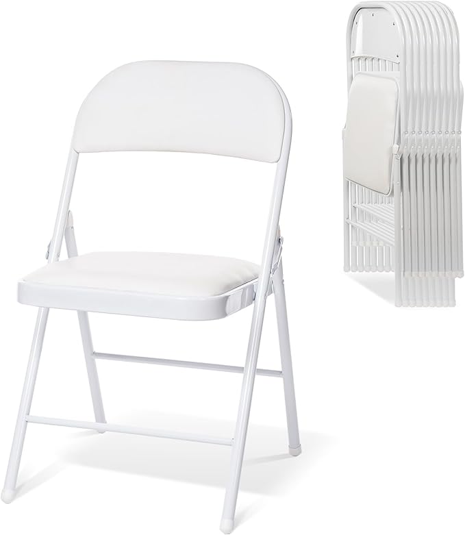 80 Pack Folding Chairs with Padded Seats, Padded Folding Chair with Steel Frame for Events Home Office, Pu Leather Folding Chair White