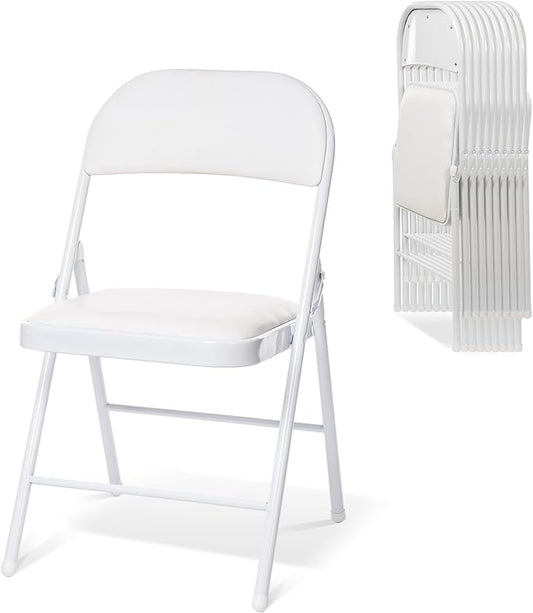 80 Pack Folding Chairs with Padded Seats, Padded Folding Chair with Steel Frame for Events Home Office, Pu Leather Folding Chair White
