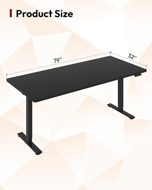 SANODESK Electric Standing Desk 79 x 32 Inches Height Adjustable Stand Up w/6-Button Ergonomic Computer Desk with Splice Board for Home Office, Black Frame + Black Tabletop