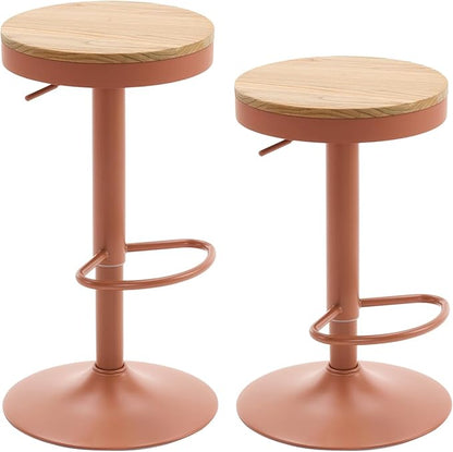 Kidol & Shellder Bar Stools Set of 4 Round Adjustable Swivel Barstools Modern Backless Bar Chairs Wooden Seat Counter Height Stools Armless for Kitchen Island, Cafe, Dining Room Terracotta