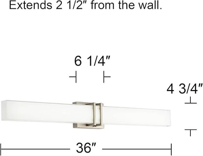 Possini Euro Design Exeter Modern Wall Mount Light LED Brushed Nickel Silver Metal 36" Wide Vanity Bar Fixture Rectangular Silk Screened Glass Shade Decor for Bathroom Over Mirror House Home