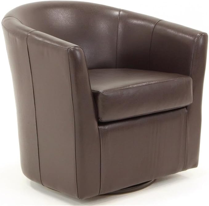 Pemberly Row 19" H Faux Leather Swivel Club Chair in Dark Brown