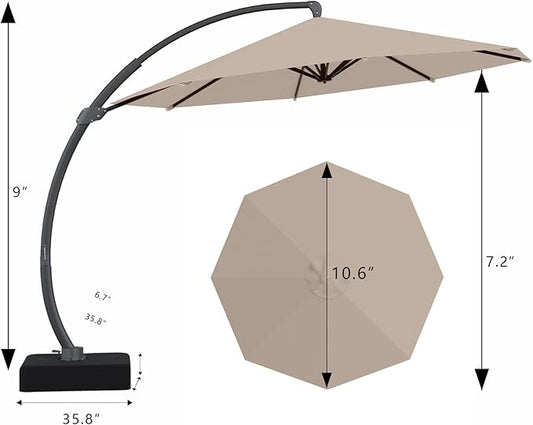 7 Piece Patio Dining Set with 11ft Patio Umbrella (Beige), 7 Black Outdoor HDPE Dining Set with 6 Chairs + 1 Large Table with 2" Umbrella Hole, for Market, Pool, Garden, Backyard, Deck