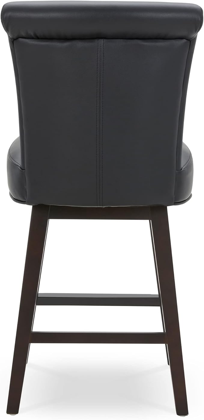 CHITA 26 Inch Counter Height Swivel Bar Stools Set of 2, FSC Certified Modern Upholstered Faux Leather Swivel Barstool Chair with Back, Black