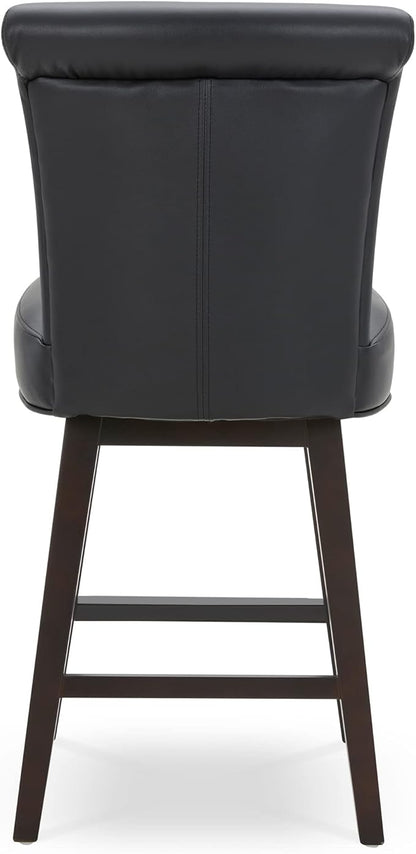 CHITA 26 Inch Counter Height Swivel Bar Stools Set of 2, FSC Certified Modern Upholstered Faux Leather Swivel Barstool Chair with Back, Black
