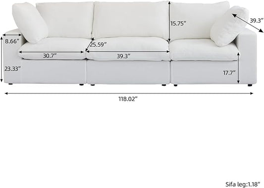 WJShome Cloud Modular Sectional Sofa Couch,Oversized Down Filled 3-Seater Minimalist Sofa,118.02inch Convertible Couch Deep Seat for Modern Living Room, Cover Removable & Washable