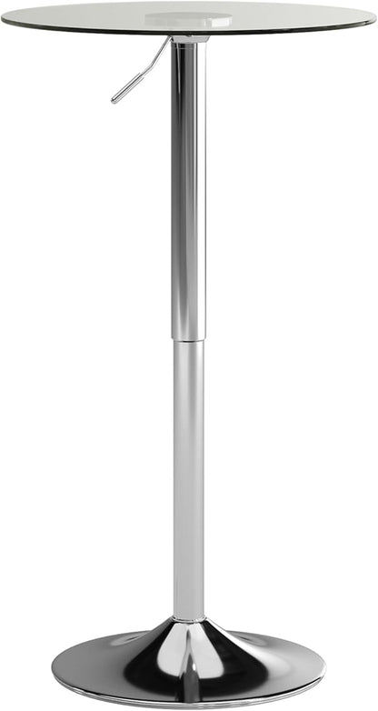Flash Furniture Chad 23.5'' Round Glass Cocktail Table with Adjustable Height Frame, Bar Height Table for Commercial or Residential Use, Clear/Chrome