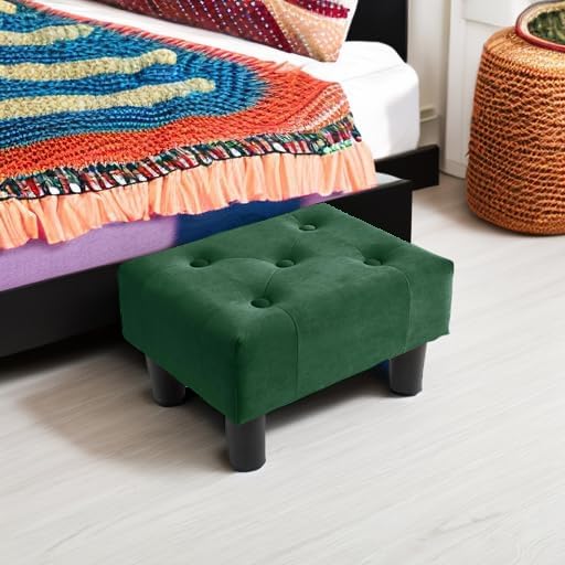 Poofzy Small Foot Stool Ottoman, Velvet Ottoman Foot Rest with Legs, Rectangle Foot Rest for Couch, Footstools and Ottomans Small for Living Room and Entryway (Green)