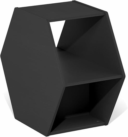 Furinno Simple Design Coffee Table, Hexagon Modern Coffee Table with Open Shelf, Vertical or Horizontal Side Table, for Living Room, Bedroom, Home Office, Americano