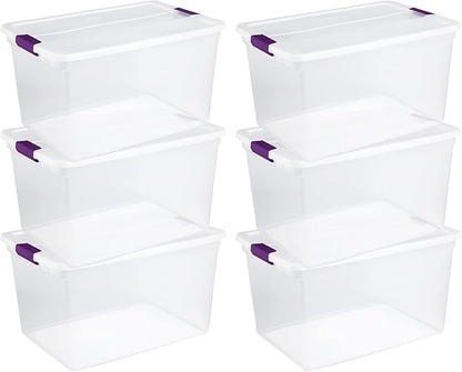 Sterilite Clear Plastic Storage Totes, 6 Pack 64 Quart and 6 Pack 66 Quart Bins with Lids