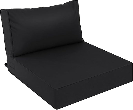 AAAAAcessories Outdoor Deep Seat Cushions, Waterproof, Fade-Resistant Patio Furniture Replacement Cushions, 25.5" x 25.5" x 5" + 25.5" x 13.5", Black