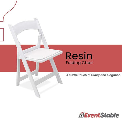 EventStable Titan PRO Resin White Indoor/Outdoor Lightweight Vinyl Padded Folding Chair for Weddings Parties Events - 50 Pack