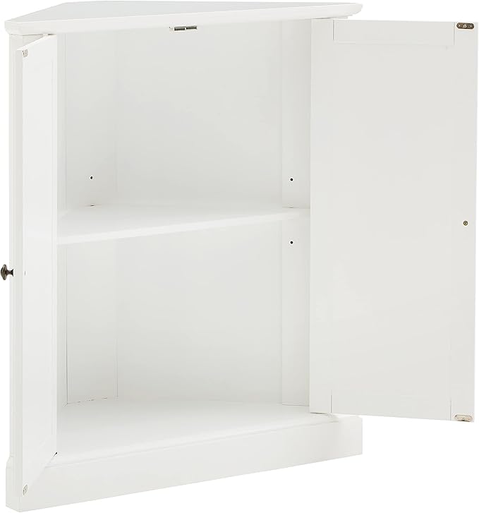 Crosley Furniture Shoreline Stackable Corner Pantry Storage Cabinet with Shelves, Kitchen, Dining, Laundry, White