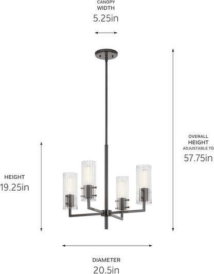 KICHLER Velestino 20.5" 4 Light Chandelier in Black, for Small Foyer, Dining Room, Living Room, Bedroom, (19.25" x 20.5") 52678BK