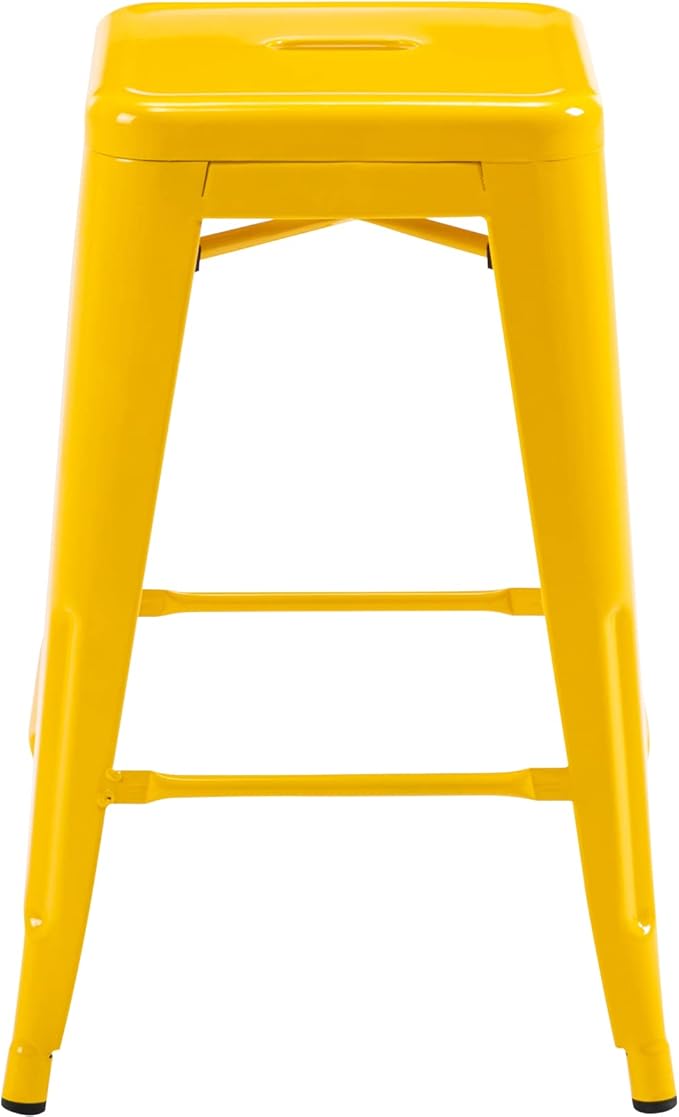 Vogue Furniture Direct 24" High Bar Stools Backless Yellow Metal Barstools Indoor-Outdoor Counter Height Stools with Square Seat, Set of 2 - VF1571019