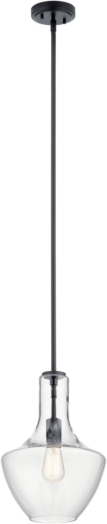 KICHLER Everly 1 Light Pendant in a Rich Black Finish, for Living Room, Dining Room and Kitchen, 100 Watts, (15.25" H x 10.5" Dia), 42141BK