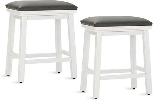 ALPHA HOME 24 Inch Counter Height Bar Stools Set of 2, Modern Design, Upgraded Faux Leather Upholstery, Sturdy Wood Legs - Ideal for Kitchen Islands, Black