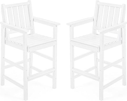 Adirondack Bar Chair Set of 2, HDPE Tall Adirondack Chairs Bar Stools with Footrest, Outdoor Bar Height Stool Chair Set, HDPE Patio Barstools Set for Balcony, Porch, Deck, Pool, Pearl