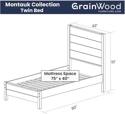 Grain Wood Furniture Montauk Solid Wood Bed, Twin Size, Rustic Off-White