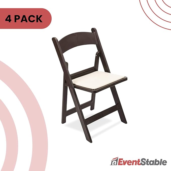 EventStable Titan PRO Resin Folding Chair - Dark Brown Indoor/Outdoor Lightweight Folding Chair - Vinyl Padded Foldable Chair for Weddings Parties Events - 4 Pack