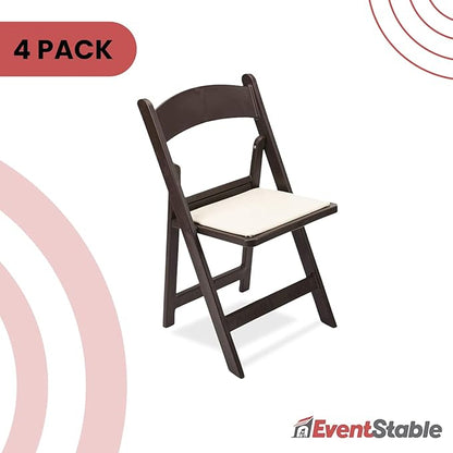 EventStable Titan PRO Resin Folding Chair - Dark Brown Indoor/Outdoor Lightweight Folding Chair - Vinyl Padded Foldable Chair for Weddings Parties Events - 4 Pack