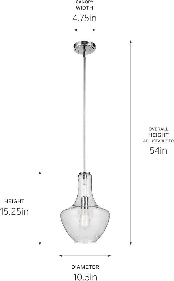 Kichler Everly 15.25" Kitchen Bell Pendant in Chrome, 1-Light Clear Glass Pendant Light, (15.25" H x 10.5" W), 42141CHCLR
