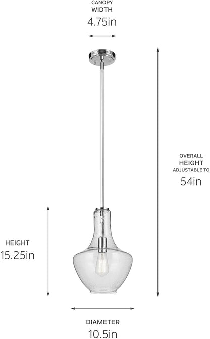 Kichler Everly 15.25" Kitchen Bell Pendant in Chrome, 1-Light Clear Glass Pendant Light, (15.25" H x 10.5" W), 42141CHCLR