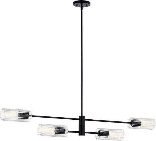 KICHLER Velestino 47.50" 4 Light Linear Chandelier in Black, for Dining Room, Living Room, (7" x 47.50") 52681BK