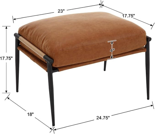 HEAH-YO Modern Footstool Ottoman Set of 1, Upholstered PU Leather Fabric Footrest Ottoman with Metal Legs, Small Footrest Extra Seating for Living Room Entryway, Brown