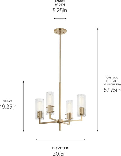 KICHLER Velestino 20.5" 4 Light Chandelier in Champagne Bronze, for Small Foyer, Dining Room, Living Room, Bedroom, (19.25" x 20.5") 52678CPZ