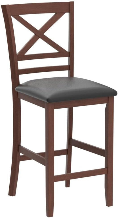 COSTWAY Barstools Set of 4, 25” Counter Height Mid Century Modern Island Chairs with Back, Soft Cushion & Faux Leather Seat, Wooden Armless Kitchen Stools for Home, Cafe Shop, Restaurant, Pub