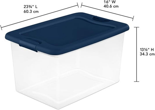 Sterilite 18-Pack Color Program, Large Clear Plastic Storage Bins with Lids, 64 Quart, Blue - Stackable Organizing Container Boxes for Closet, Bathroom, and Office