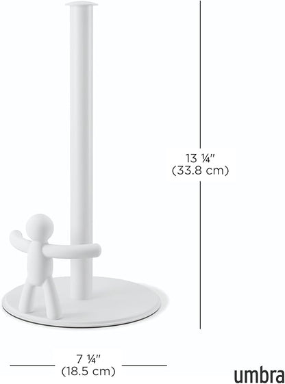 Umbra Buddy Paper Towel Holder Stand for Kitchen Countertop, Unique Dispenser, Standard, White