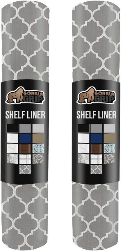 GORILLA GRIP Slip Resistant Drawer and Shelf Liner 2 Pack, Non Adhesive Water Resistant, Easy Clean and Trim, Smooth Surface Liners for Kitchen Cabinet Shelves Drawers Pantry 17.5IN x 20FT, White Gray