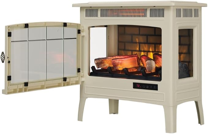 duraflame Freestanding Electric Fireplace Stove Heater with 3D Flame Effect for 1,000 Sq. Ft. Room, Cream