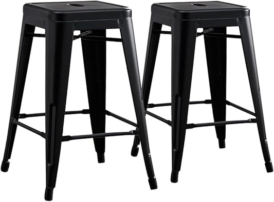 AC Pacific 24” Metal Backless Barstool Set of 2 – Country Rustic Style, Lightweight & Sturdy Build, Easy Assembly – Matte Black Finish