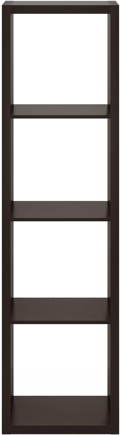 Furinno CUBICLE Book Shelf, 4-Cube Vertical Thick Frame Bookshelf, Horizontally & Vertically Reversible Bookcase with Open Back, 14.6 x 15.9 x 58, for Living Room, Bedroom, Home Office, Black Dark Oak