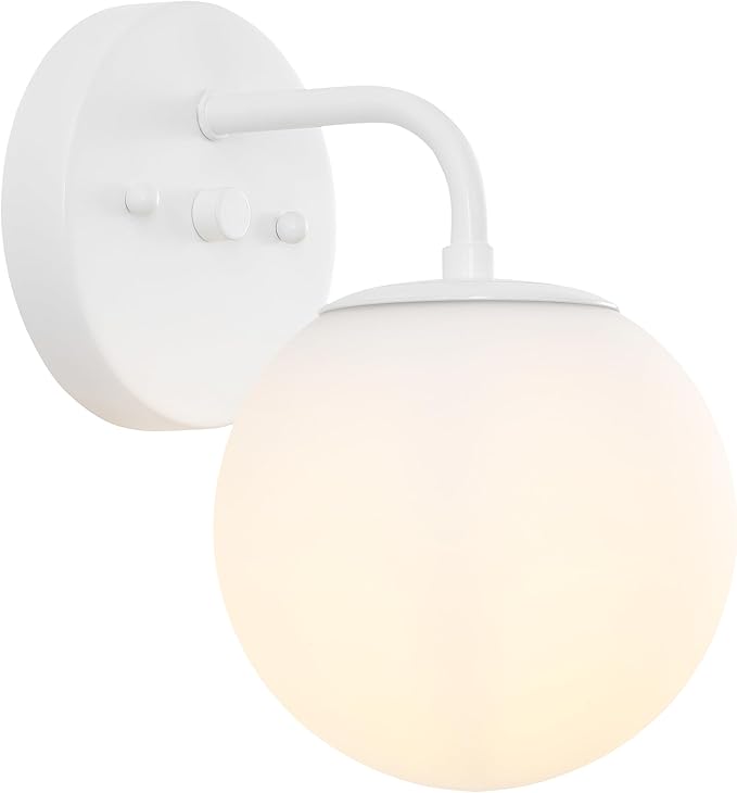 JONATHAN Y JYL3534D Louis Parisian Globe 5.75" 1-Light Metal/Frosted Glass Modern Contemporary LED Vanity Light Midcentury, Glam, Transitional, Bathroom, Powder Room, Dressing Room, Bedroom, White