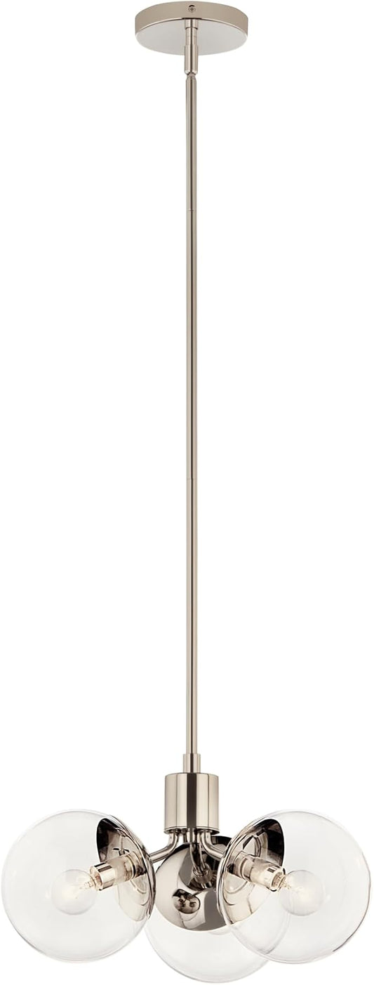 KICHLER Silvarious 3-Light Convertible Pendant, Soft Modern Light with Clear Glass in Polished Nickel, for Hallway, Dining Nook, Bedroom or Kitchen (9.5" x 16.5"),52700PNCLR