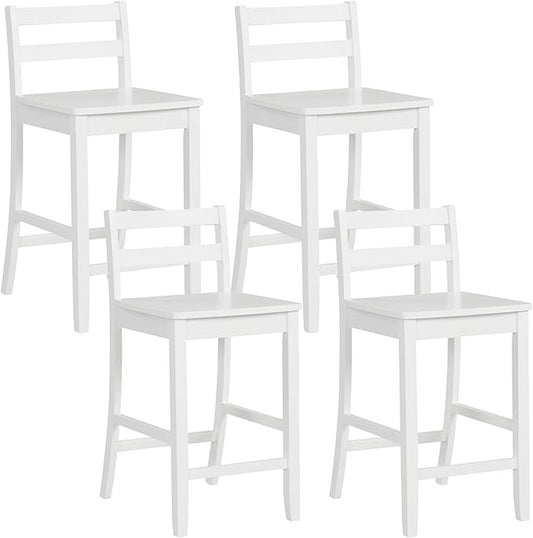 COSTWAY Wooden Bar Stools Set of 4, 24-Inch Counter Height Stools with Ergonomic Backrest & Footrest, Farmhouse High Dining Chairs for Kitchen Island, Pub, Cafe (4, White)